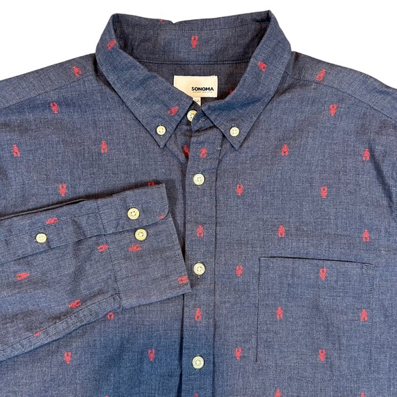 Sonoma Goods For Life Other - Sonoma Goods For Life Mens Button Down Shirt Lobster All‎ Over Print Blue Size L